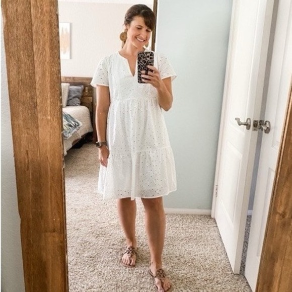 Knox Rose White Eyelet Tiered Mini Dress Women Short Sleeves Lined M Cottagecore - Picture 16 of 16